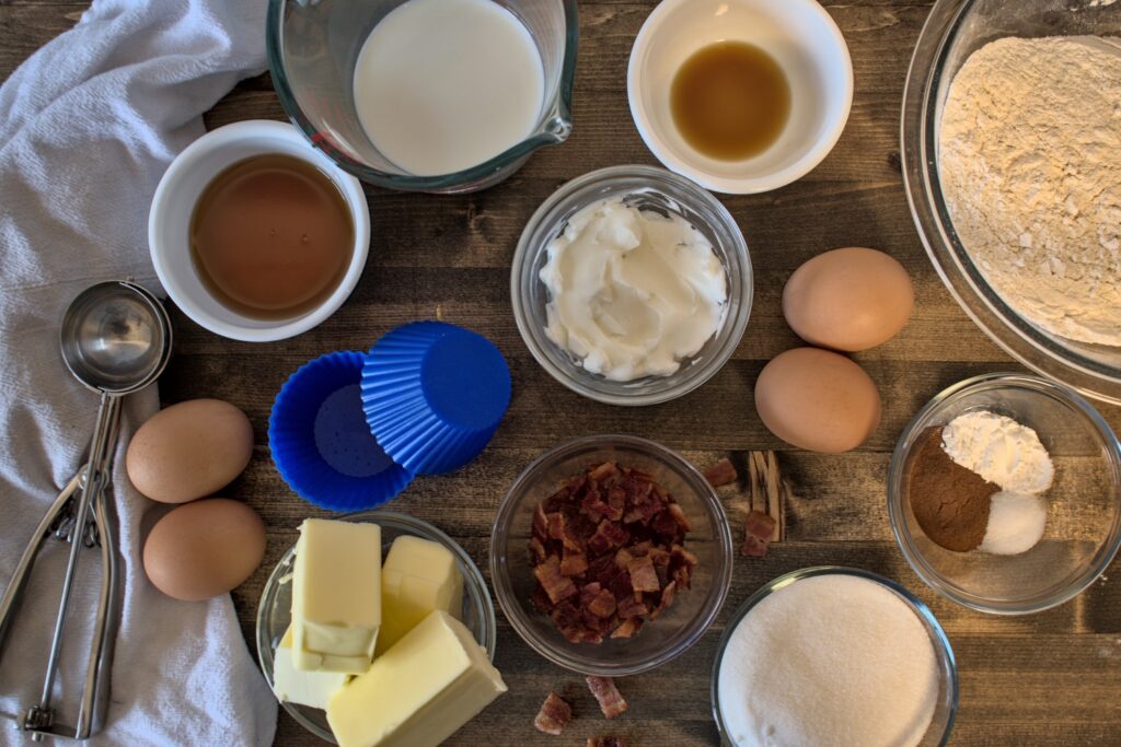 ingredients for maple bacon cupcakes