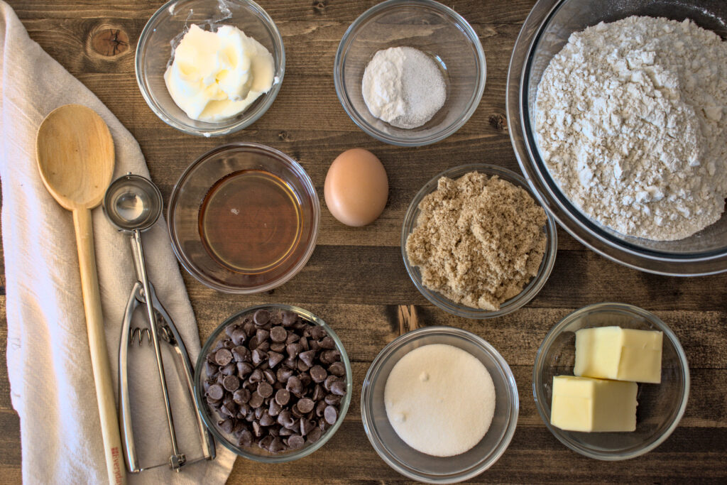 ingredients to make chocolate chip cookies